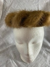 1950's Mink Pillbox Hat by Bereford -Brown Mink  Satin -VG- RITZY LUXURY-SALE