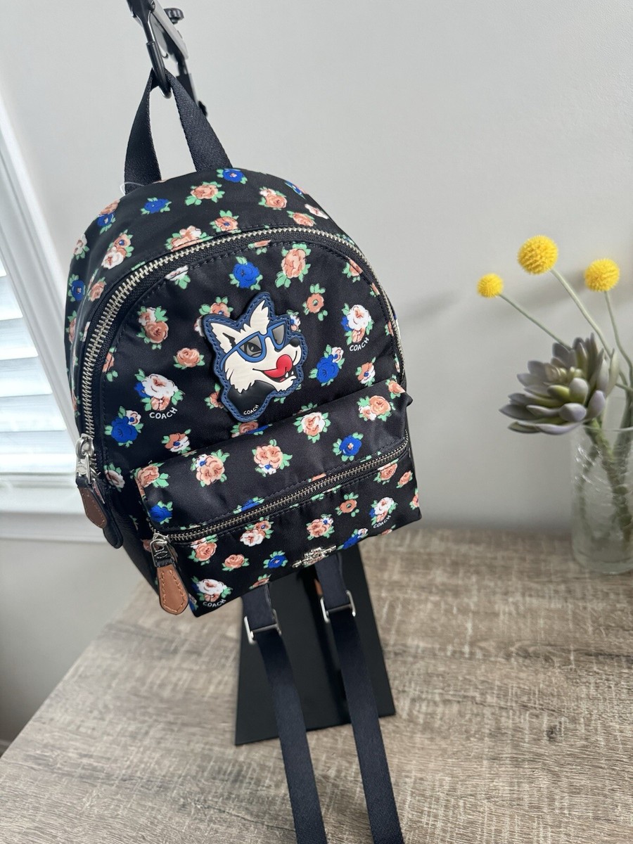 NWT COACH CHARLIE MINI BACKPACK IN TEA ROSE FLORAL PRINT NYLON