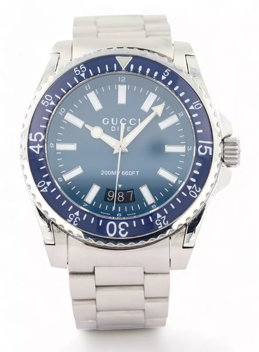 GUCCI DIVE XL Steel Men s LARGE 136.2 YA136203 Blue Dial