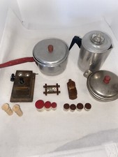 Vintage Toy Aluminum Pots Coffee Pot Plus Dollhouse Miniatures