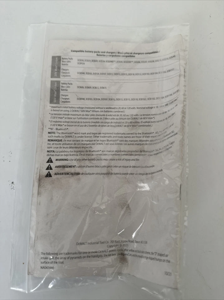 DeWalt Instruction DCD800 20V Max Compact 1/2” Drill/Driver Packet Manual Only - Image 2 of 2