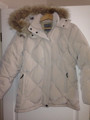 Pacific Trail Beige Raccoon FUR Hooded DOWN Quilted Puffy Snow Jacket Coat M 