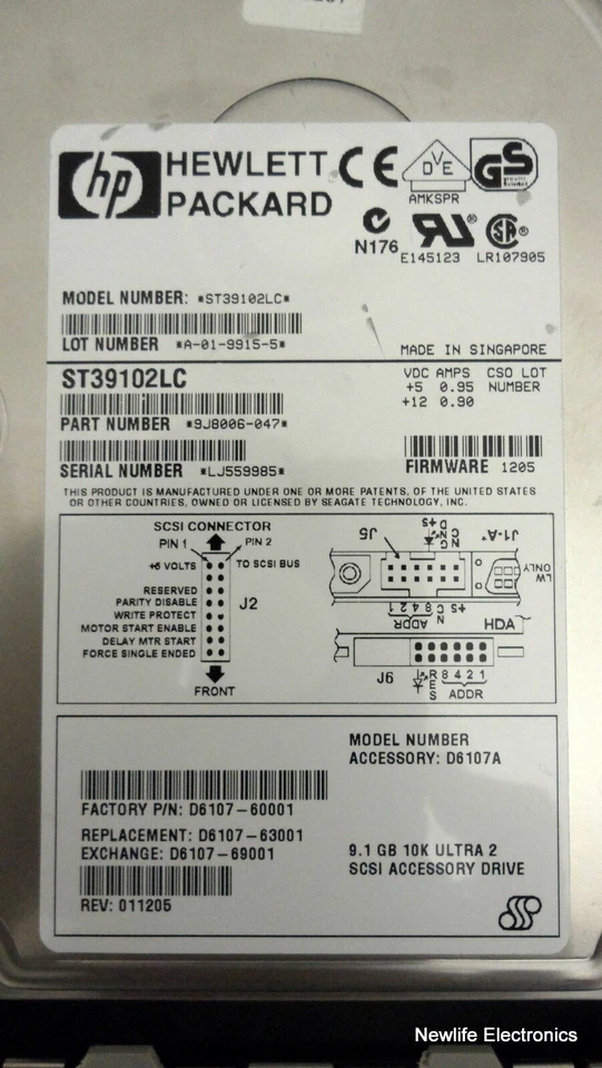 HP D6107-69001 9GB 10,000 RPM 3.5 in. Ultra2 SCSI HDD ST39102LC D6107-60001 - Image 4 of 4