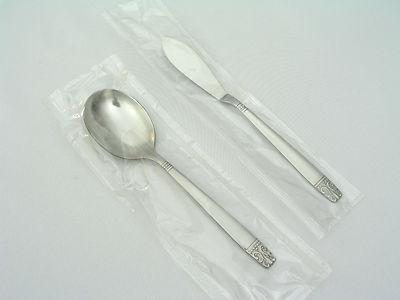 AZTEC - WM A ROGERS / ONEIDA - SUGAR SPOON & BUTTER KNIFE - STAINLESS - NEW 