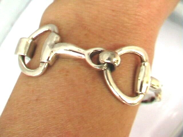 Taxco, Mexican 925 Sterling Silver Horse Bit Bangle Bracelet. 34g, 7