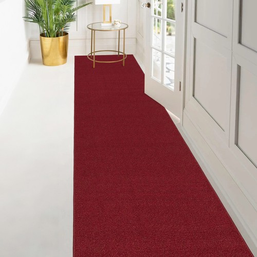 Custom Size Stair Hallway Runner Rug Non Slip Rubber Back SOLID RED - Picture 2 of 8