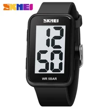 SKMEI Men's Sport Digital Watch Rectangle LED Alarm for Boy Countdown Wristwatch