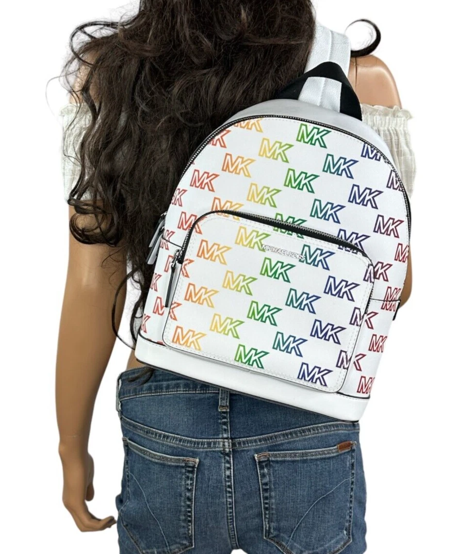 MICHAEL KORS UNISEX COOPER COMMUTER SLING BAG BACKPACK MK RAINBOW OPTIC WHITE