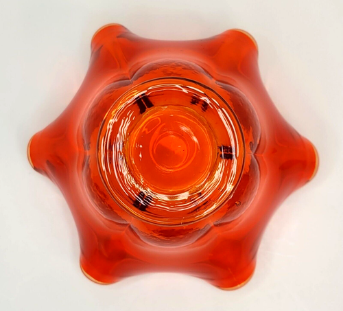 Vintage Amberina Viking Art Glass Petal Handkerchief Bowl MCM Orange Dish 3.5" - Picture 8 of 11