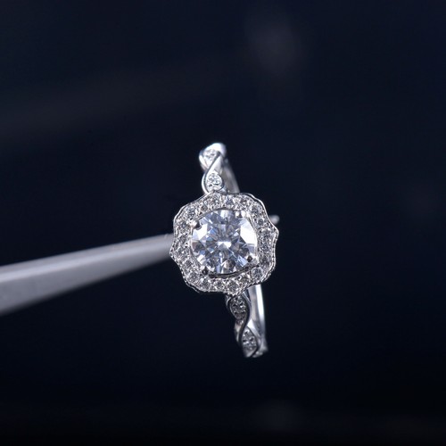 Vintage Moissanite Natural Diamond Ring Solid 14 karat White Gold Jewelry - Picture 9 of 9