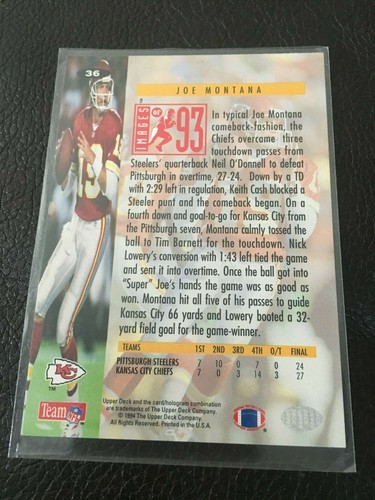 1994 COLLECTOR'S CHOICE IMAGES OF 93 JOE MONTANA CARD #36 NICE!! - Picture 2 of 2