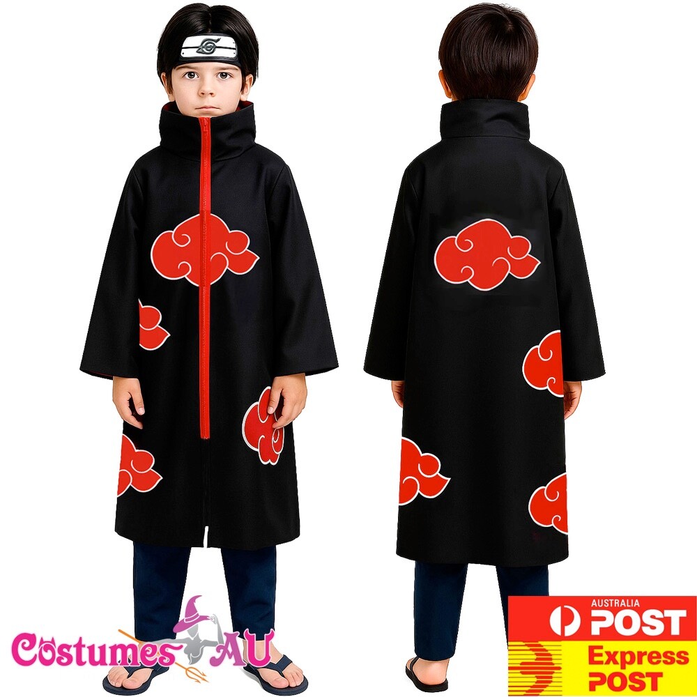 Kids Naruto Akatsuki Costume Child Cloak Robe Anime Cosplay Uchiha