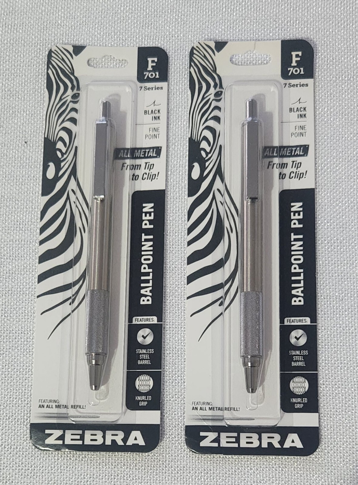 Pens Ballpoint Fine Point stainless steel Barrel 2 pcs F 701 ZEBRA knurled grip-image