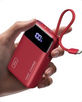 Powerbank 20000Mah 45W Ultra Klein Mit USB-C Kabel Schnellladen Rot Flugtauglich