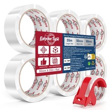 6 Rolls Transparent Packing Tape 2 Inch x 60 Yards Dispenser HeavyDuty
