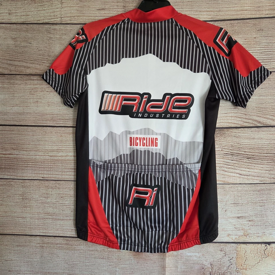 Ride Industries Cycle Jersey ~ To Fit Size L Men's ~ Short Sleeve Red Grey White - Image 3 of 4