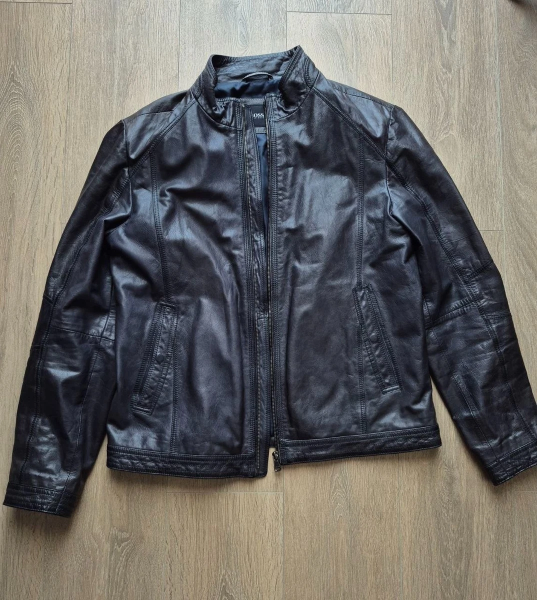 HUGO BOSS Leather Outer Shell Blue Coats, Jackets & Vests for Men