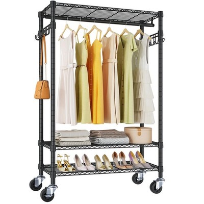 R3 Heavy Duty Garment Rack with Lockable Wheels, Portable Rolling Closet with...