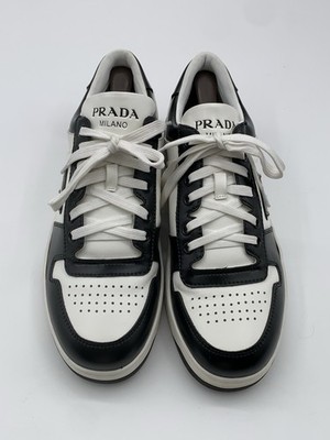 Prada Triangle Logo Leather Downtown Sneaker White/Black Sz Men s 9 Women s 10.5