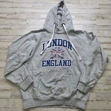 London England UK Gray Flag Hoodie Gray Sweatshirt Mens Large