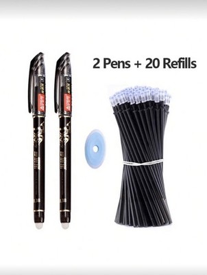 2 Stifte + 20 Minen + 1 zufällige Farbe Radierer 0,38 mm radierbar wischfest Kugelschreiber