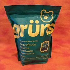 Gruns Adults Super Greens Gummies, NO SUGAR Superfood Gummy Bears 28 Packs