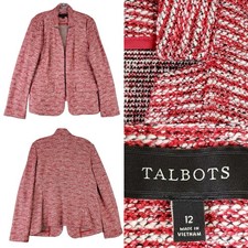 Talbots Blazer Women's Size 12 Red Tweed Long Sleeve Jacket Open Front
