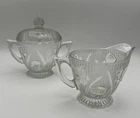 Jeannette Glass Iris & Herringbone Creamer & Lidded Sugar Bowl Depression Glass