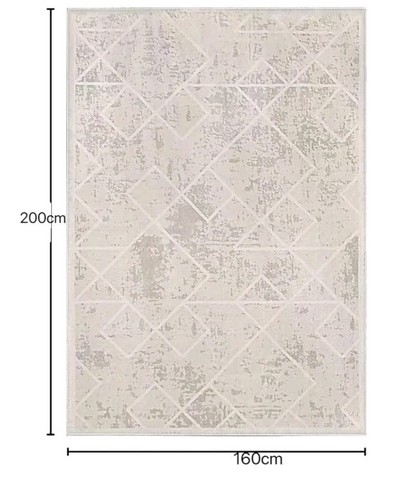 200cm X 160 Living Room Rug Geometric Design Short Pile Bedroom Rug Ivory - Picture 2 of 15