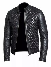 Men's Black Quilted Slim Leather Jacket Biker Style Real Lambskin Leather Jacket