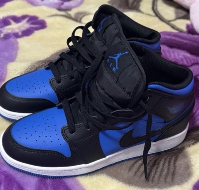 Jordan Air Jordan 1 Mid Kids Sneakers Black/Blue 5.5Y Leather DQ8423-042