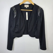 San Joy Jacket Womens Large Cropped Open Front Studded Shoulder Blazer Chic