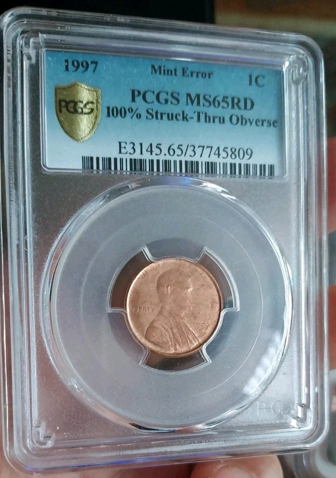 1997 Penny 100% Struck Thru..Obv PCGS MS65Red Mint Error - Image 2 of 4