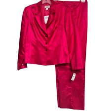 Talbots Women's Hot Pink Silk Cotton Blend Suit Jacket Blazer Pant Set Size 8 12