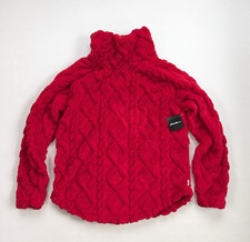 NWT Eddie Bauer Women's Red Plush Cable Textured Fleece Sweater Size Small