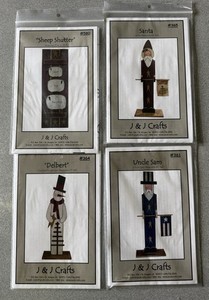J&J Crafts Woodworking  4 Unused  Pattern Sheep, Santa,Uncle Sam & Snow Man