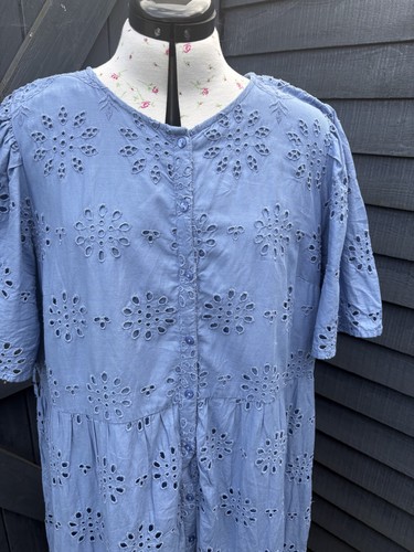 TU Sainsbury’s Abito Donna 100% Cotone Broderie Anglaise Maxi Lunghezza Uk20 Blu - Foto 14 di 20