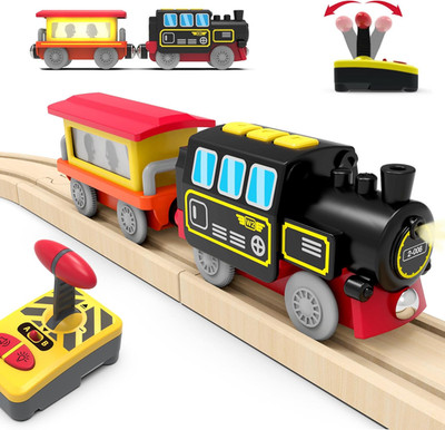 Motorized Train for Wooden Track, Remote Control Train with Magnetic Connection,