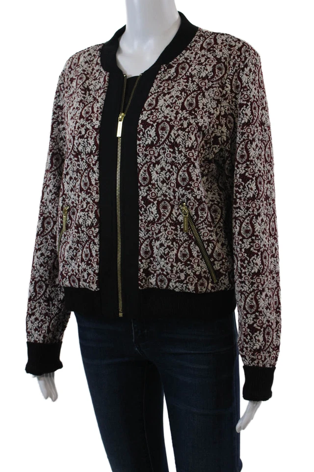 Женская вязаная куртка Michael Michael Kors на молнии спереди пейсли красно-белая размер большой - Изображение 3 из 4