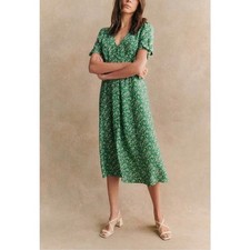 NWT Sezane Midi Vic Green Short-Sleeve Floral Dress