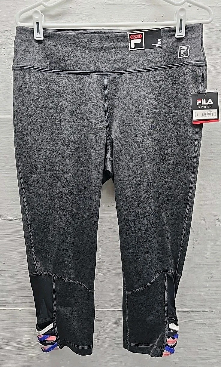 Leggings Capri Nuovi Fila Sport Donna L Grigio Scuro Yoga Allenamento Esercizio