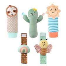 The Peanutshell Sock Rattles Set of 5 - Girl Boy Rattle Socks, Multicolored