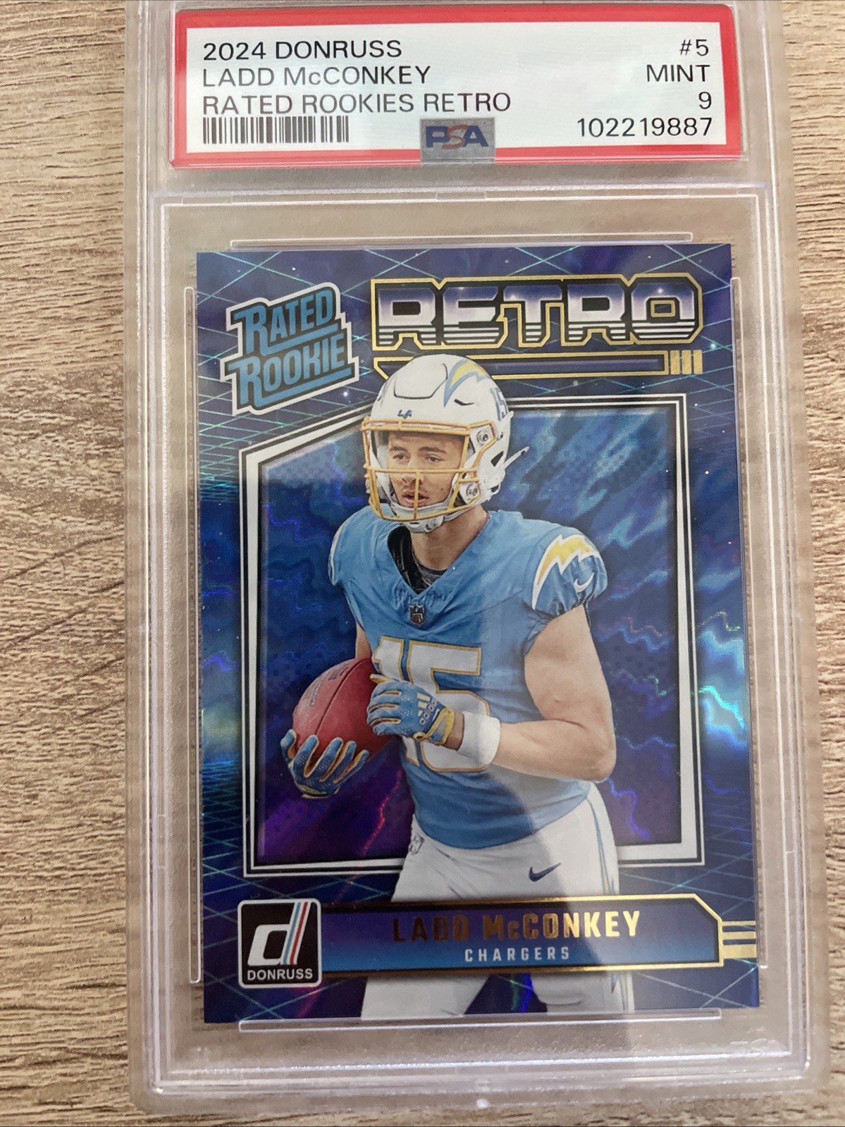 2024 Donruss Rated Rookies Retro #5 🔥Ladd McConkey🔥 PSA 9 🏈 Rookie WR Star!