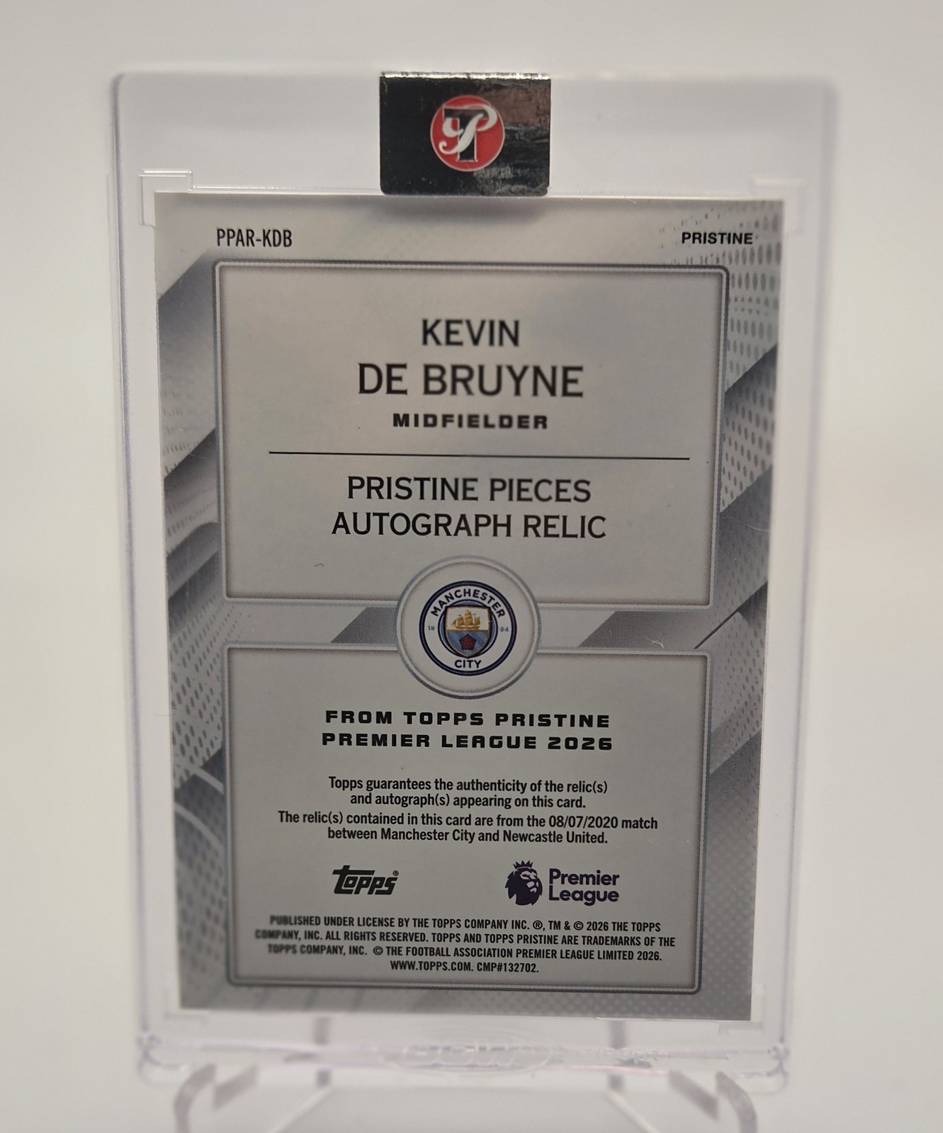 2025-26 Topps Pristine EPL Kevin De Bruyne Auto Patch Red /5 Man City Match Worn view 2