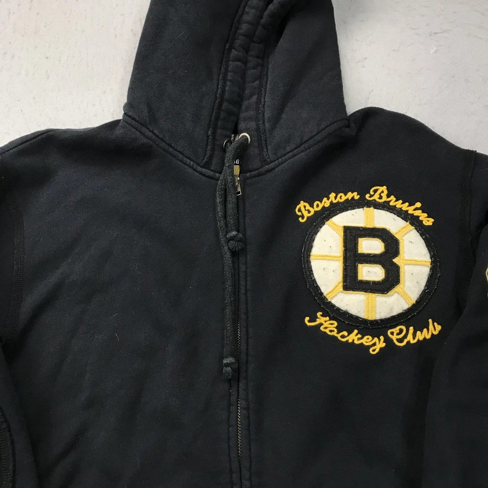Boston Bruins Hoodie Mens Large Black Mitchell Ness Zip Sweatshirt Vintage NHL - Image 2 of 4