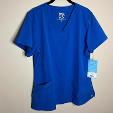 Barco One 5-Pocket V-Neck Yoke  Side Panel Scrub Large Top in New Royal Blue