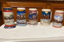 set of 5 Anheuser Busch Budweiser handcrafted steins made in Brazil