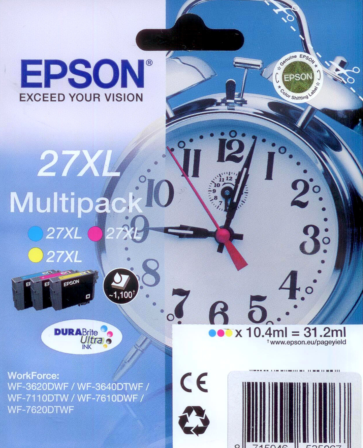 Cartouches Epson 27XL magenta cyan jaune haute capacité pack de 3 t2715 pour imprimante réveil