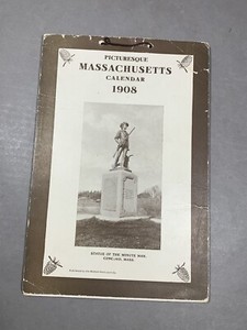 1908 Antique Picturesque Wall Calendar Massachusetts - Historical Sites