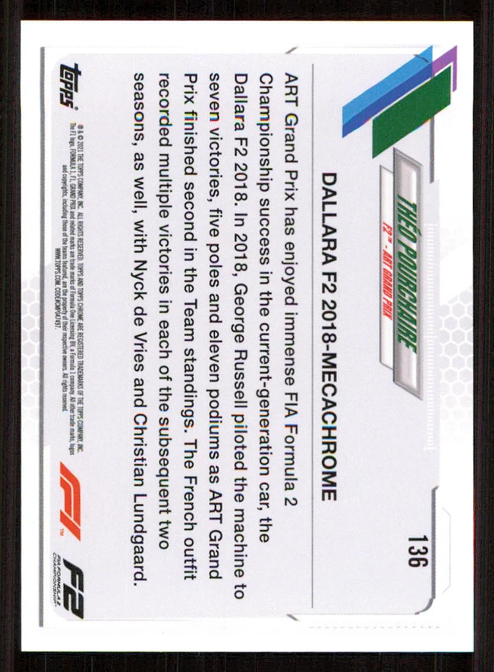 2021 Topps Chrome Formula 1 #136 Theo Pourchaire/F2 Cars - Image 2 of 2
